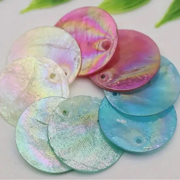 10, 25mm Round Iridescent Yellow Shell Charms | Jewelry, Home & Clothing | New - Picture 6 of 10